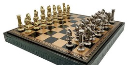 Roman Heads Set + Leatherette Chessboard Gold Black - $417.00