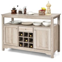 Grey Wood Sideboard Buffet Server Cabinet with Wine Rack and Storage Shelf - $282.49