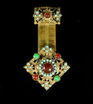 Edwardian Fob Brooch turquoise jeweled fancy watch chain design Karu signed  - £187.17 GBP