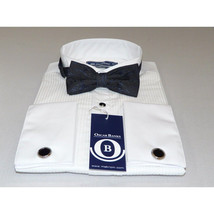 Mens Oscar Banks Turkish Formal Tuxedo Shirt Cotton Wing Tip Bow tie 5504 White image 3