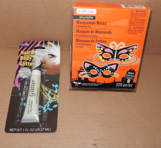 Halloween Masquerade Masks felt Kit 229pc 8 Masks &amp; Hair Body Glitter Glows 39X - £7.72 GBP