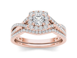 Authenticity Guarantee 
10K Rose Gold 3/4ct TDW Diamond Halo Bridal Ring Set - £825.98 GBP