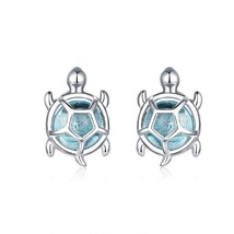Sterling Silver 925 Sea Ocean Turtle Animal Stud Earrings With Blue Crystal - £12.65 GBP