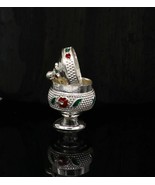  925Sterling silver handmade enamel work sindoor or casket box gifting b... - $67.68 CAD