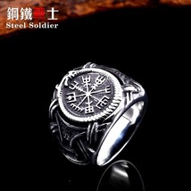 Steel soldier Nordic rune stainless steel ring men charm titanium steel amulet p - £8.60 GBP