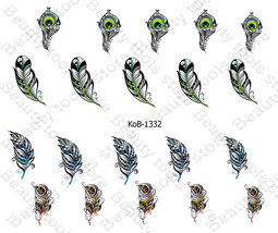 Nail Art Water Transfer Stickers beautiful green blue red feathers KoB-1332 - £2.39 GBP