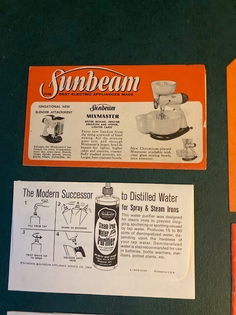Vintage Sunbeam 50's/60's Appliance Manuals/Cards Waffle Maker, Steam Iron,etc Item image 6