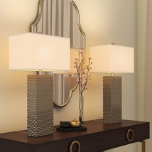 Set of Two 29&quot; Gold Waffle Table Lamps With White Shade - £284.13 GBP