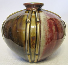 Large Burgandy and Brown Vase with Gold Accents - £36.15 GBP
