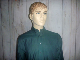 Arrow Men&#39;s Size 16 Shirt Dark Green L/S Cotton Blend Button Down Collar - $27.77