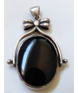 STERLING SILVER 925 DOUBLE SIDE BLACK &amp; WHITE MOTHER OF PEARL ONYX PENDANT - £62.17 GBP