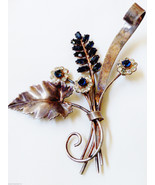 Huge VTG Sterling Silver 925 Clear &amp; Sapphire Blue Crystal Floral Pin Br... - £257.19 GBP