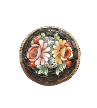 Micro Mosaic Antique Woman&#39;s Brooch Pin Floral Art - Made in Italy - Jew... - £54.79 GBP