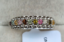 Multicolor Tourmaline Band Ring in Rhodium Over 925 Sterling, 0.36 ctw Sz 6.75 - $24.95