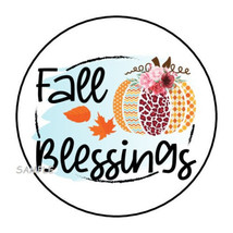 30 Fall Blessings Envelope Seals Labels Stickers 1.5&quot; Round Autumn Pumpkin - £6.08 GBP