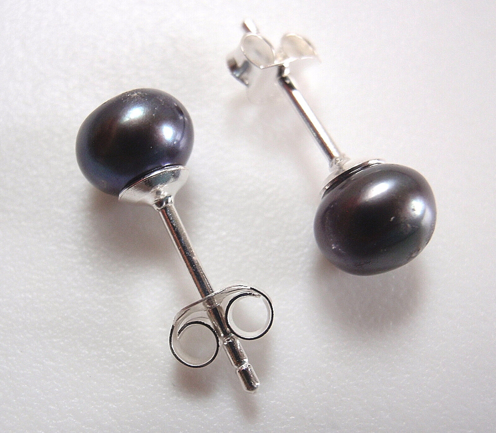 Black Cultured Pearl 925 Sterling Silver Stud Earrings