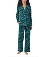 Room Service Womens Pajamas Green Multicolor Geometric Pockets Long Sleeves - $42.99