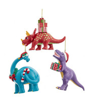 Kurt Adler Set Of 3 Blow Mold Dinosaur Festive Christmas Ornaments - £21.40 GBP