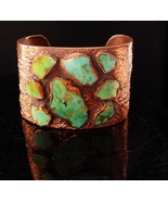 Vintage Wide turquoise Bracelet - Mid century Copper signed Cuff - turqu... - £302.74 GBP