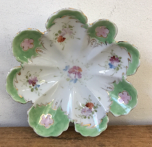 Vintage Antique Handpainted Victorian Green White Porcelain Floral Candy... - £23.59 GBP