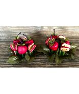 Vintage 2 Festive Apple Candle Rings 4&quot; Plastic Ring 1.5&quot; Diameter Unmarked - $197.77 MXN