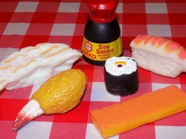 Realistic Chinese play food egg roll shrimp sushi soy sauce stuffed crab dumplin - £13.44 GBP