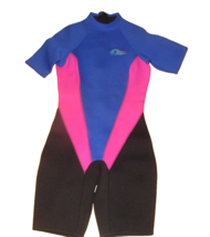 LL Bean Vintage Short Wetsuit Womens 8 Black Colorblock Neoprene Zip Diving - £27.23 GBP
