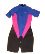 LL Bean Vintage Short Wetsuit Womens 8 Black Colorblock Neoprene Zip Diving - £27.17 GBP