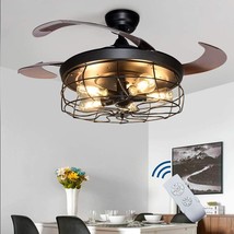 Dllt Ceiling Fan With Lights-42&quot; Industrial Ceiling Fan With Retractable, Black - £167.85 GBP