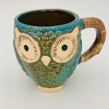 Pacifica Home 3D Owl Mug Large 18 oz Teal, Green, Brown Glazed w/ Unglazed Eyes - £17.69 GBP