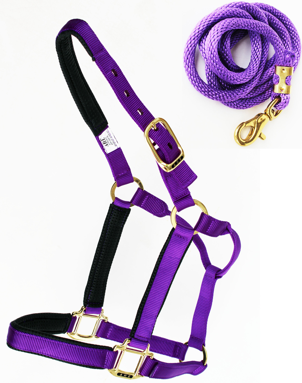 1&quot; Horse Western Nylon Web Padded Halter Brass Plated Hardware Lead Rope... - $29.99