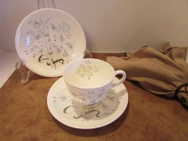 WEDGWOOD CHINA WILD OATS DESSERT PLATE DEMI CUP &amp; SAUCER WHITE SILVER EN... - $24.70