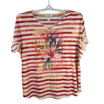 Cj Banks Womens Size 2X Short Sleeve Striped Floral Print Top - $18.50