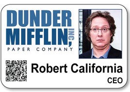 Robert California Dunder Mifflin THE OFFICE magnet Fastener Name Badge Halloween - £12.95 GBP