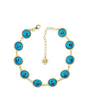 Gold Plated Sterling Silver Lapis Evil Eye Good Luck Women Charm Link Br... - $24.99+