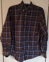 Mens M 15-15 1/2 Lands&#39; End Green/Blue Plaid Tailored Fit Collared Casua... - $18.81