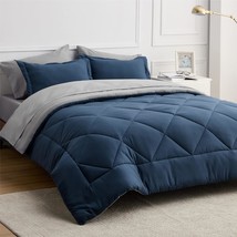 Navy Full Size Bed In A Bag - 7 Pieces Reversible Comforter Set Full Bed Set Wit - £80.66 GBP