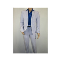 Men ADOLFO Seersucker Suit Stripe Casual Dressy Summer Suit 2 Button C622 Blue image 3