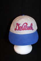 NCAA DePaul University Blue Demons 6 Panel Gray Wool Snapback Cap Hat USA Made - £59.27 GBP