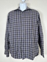 Joseph Abboud Men Size M Gray Check Button Up Shirt Long Sleeve - £8.86 GBP