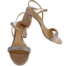 Jewel Badgley Mischka Earlene Block Heel Sandal 9.5 Champagne Satin Prom - £47.30 GBP