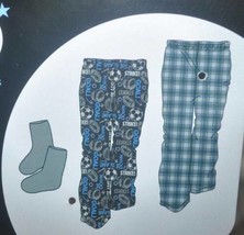 Boys Pajamas Pants &amp; Socks Lounge 3 Pc Set Blue Sports Plaid Knit-size 4/5 - $19.80