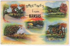Postcard Greetings From Kansas Multi View 1944 - £2.35 GBP