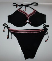 H&amp;M Black Pink Crochet 2 Piece Swimsuit Medium  - £31.38 GBP