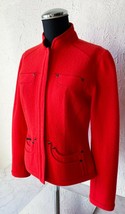 Per Se Red Orange Boiled Wool Mandarin Collar Hidden Snap Jacket - Women... - £45.38 GBP