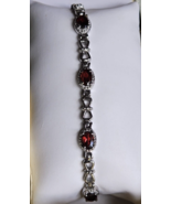 Natural Mozambique Garnet Station Bracelet in Stainless Steel, 6.50-7.75... - $14.95