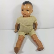 Vtg Baby Doll Hard Plastic And Cloth 16” Sleepy Brown Eyes DAMAGE Cracked - £15.23 GBP