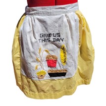 Vintage Hand-Embroidered Cross Stitched Half Apron Farmhouse Yellow Flour Sack - £18.51 GBP