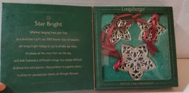Longaberger 3 Pewter Stars Hanging Christmas Ornaments 2001 Box Ribbons Inserts  - £37.31 GBP