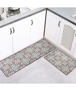 Set of 2 Paco Printed Kitchen Floor Mats - Red &amp; Gray Tile Design - Idea... - £51.64 GBP